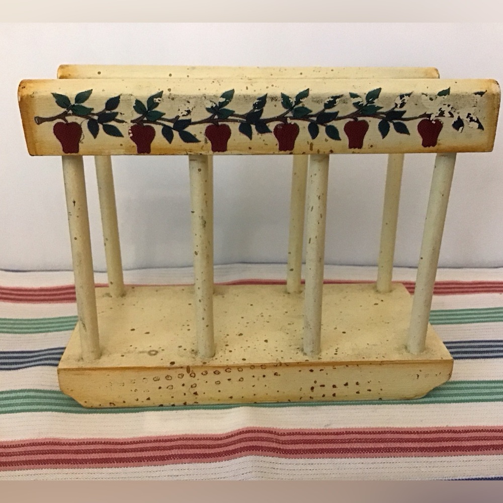 Hand Painted Distressed Apple Theme Wood Napkin or Letter Holder